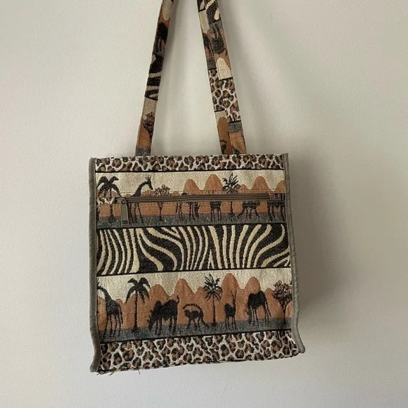 Vintage 80s Safari Animal Print tapestry tote bag vacation beach resort travel - Picture 12 of 12